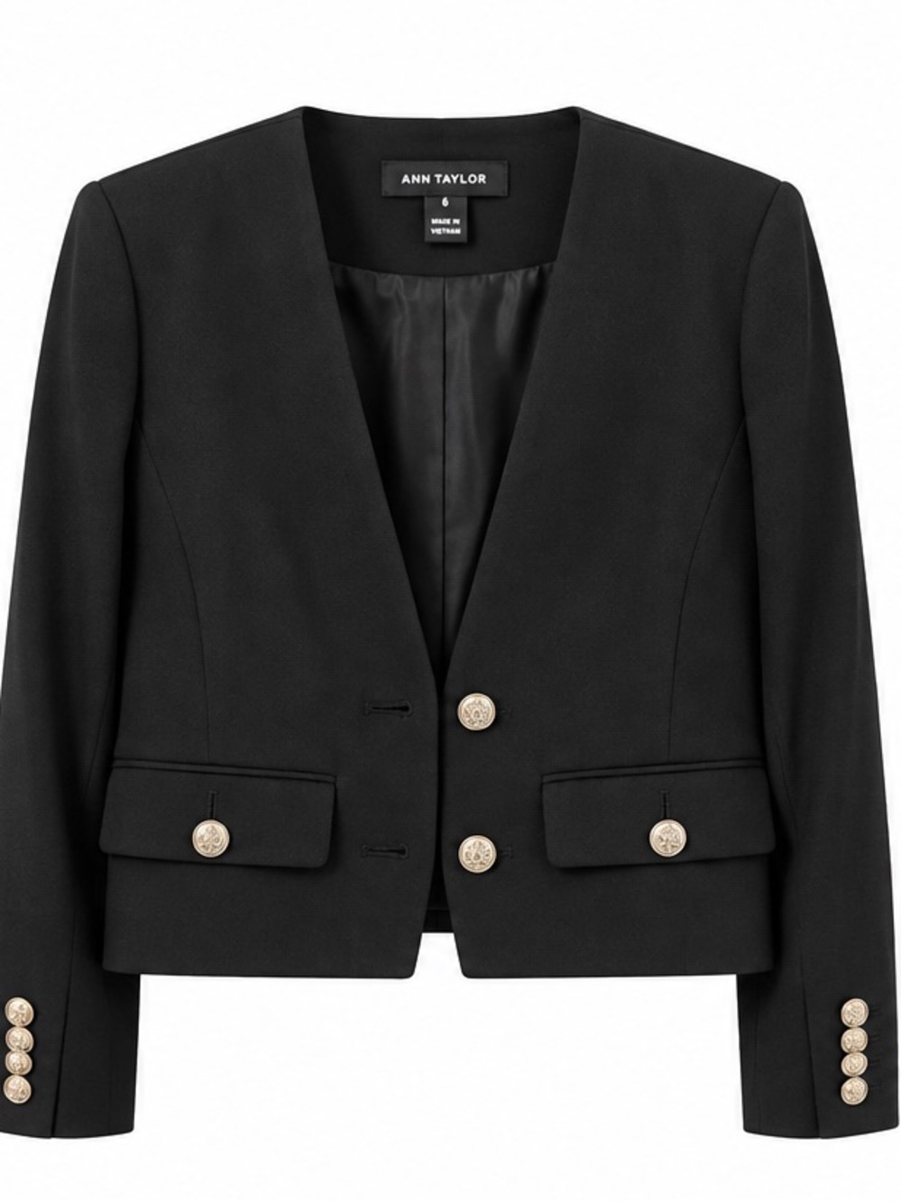 Black Women's Tailored Crop Blazer with Gold Buttons
